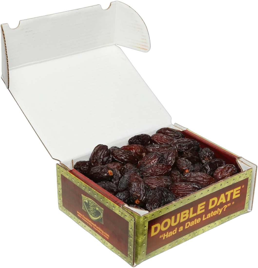 Open 5 lb box of Double Date Medjool dates